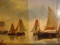 Halverwege vuil en nicotine-aanslag verwijderen door reinigen van schilderij